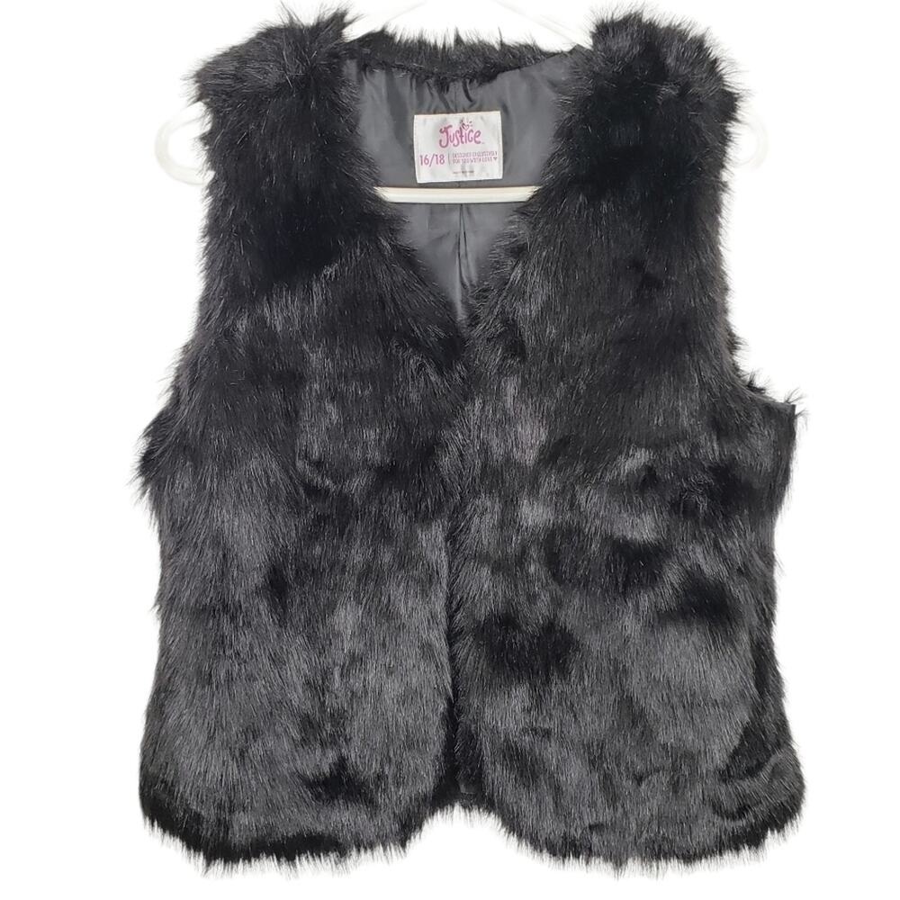 Justice Black Faux Fur Children's Vest 16/18